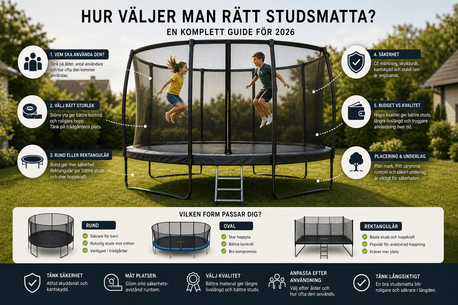 Studsmatta i trädgård – guide till att välja rätt modell